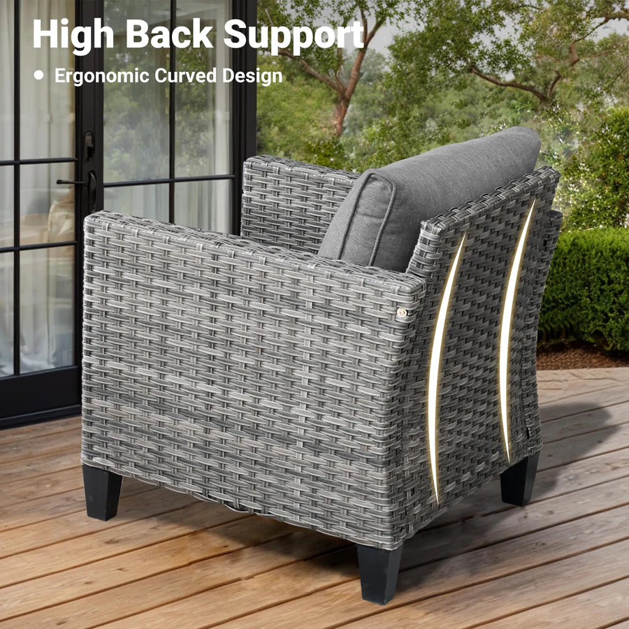 7 Pieces Patio Furniture Set, Outdoor Wicker Sofa with Rocking Swivel Chairs
