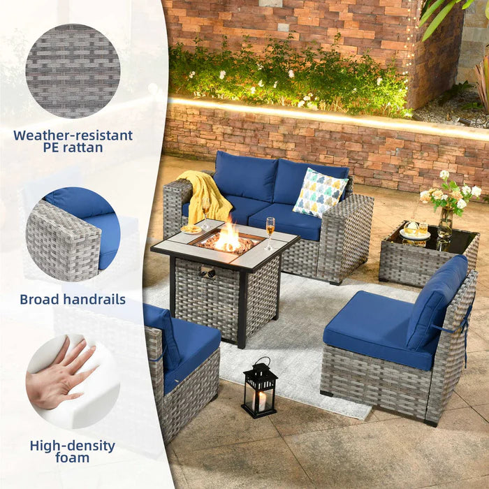 7 Pieces Patio Furniture Set with 7.68'' Broad Handrails and 30'' Fire Pit Table1