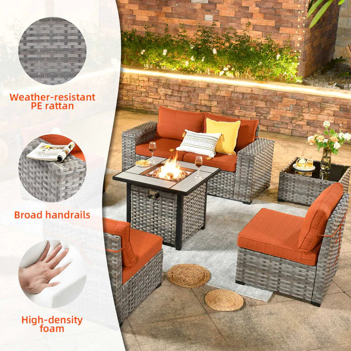 7 Pieces Patio Furniture Set with 7.68'' Broad Handrails and 30'' Fire Pit Table1