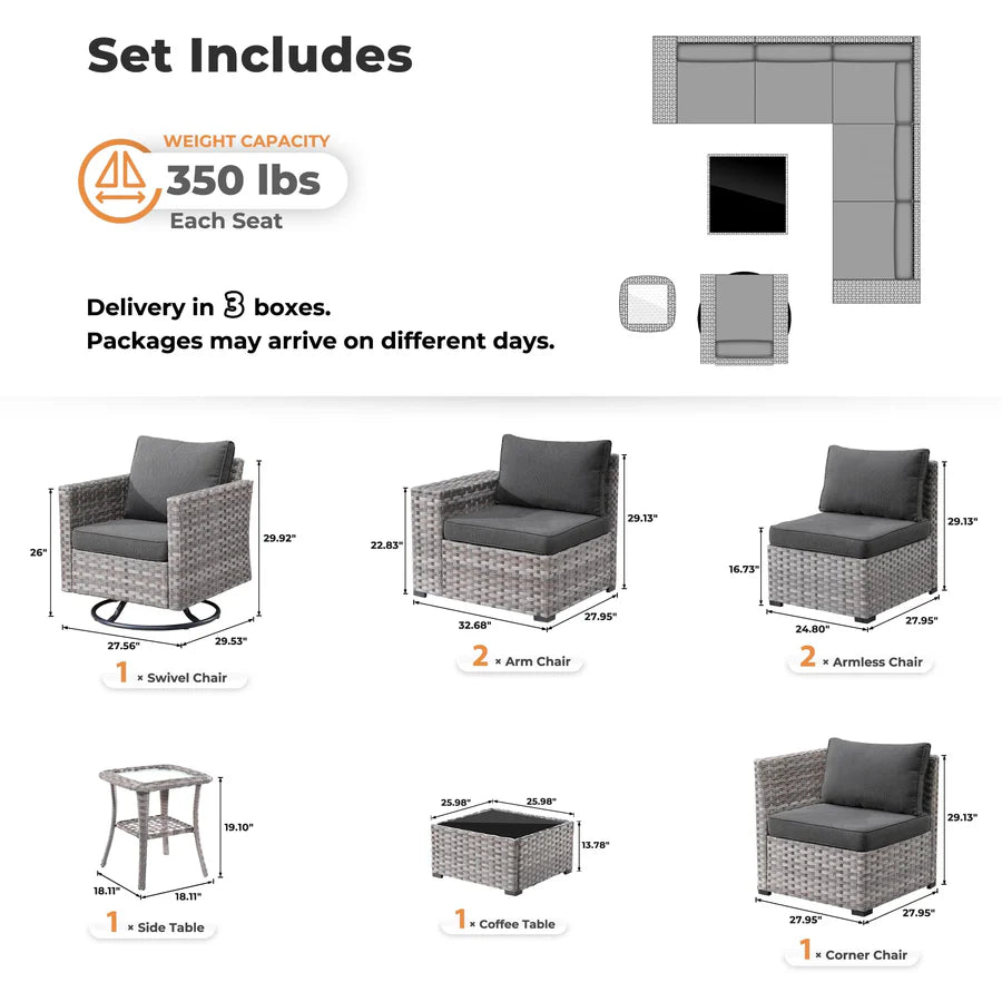 8 Pieces Patio Furniture Set, Outdoor Sectional Sofa with Swivel Rocking Chair