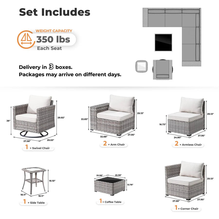 8 Pieces Patio Furniture Set, Outdoor Sectional Sofa with Swivel Rocking Chair