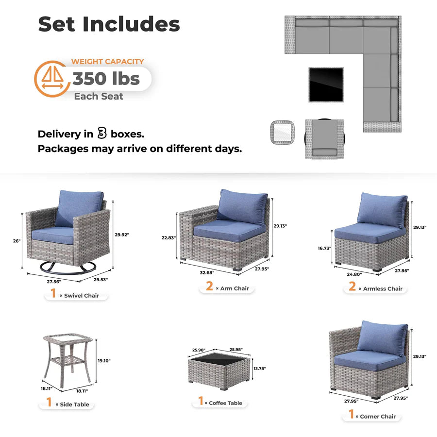 8 Pieces Patio Furniture Set, Outdoor Sectional Sofa with Swivel Rocking Chair