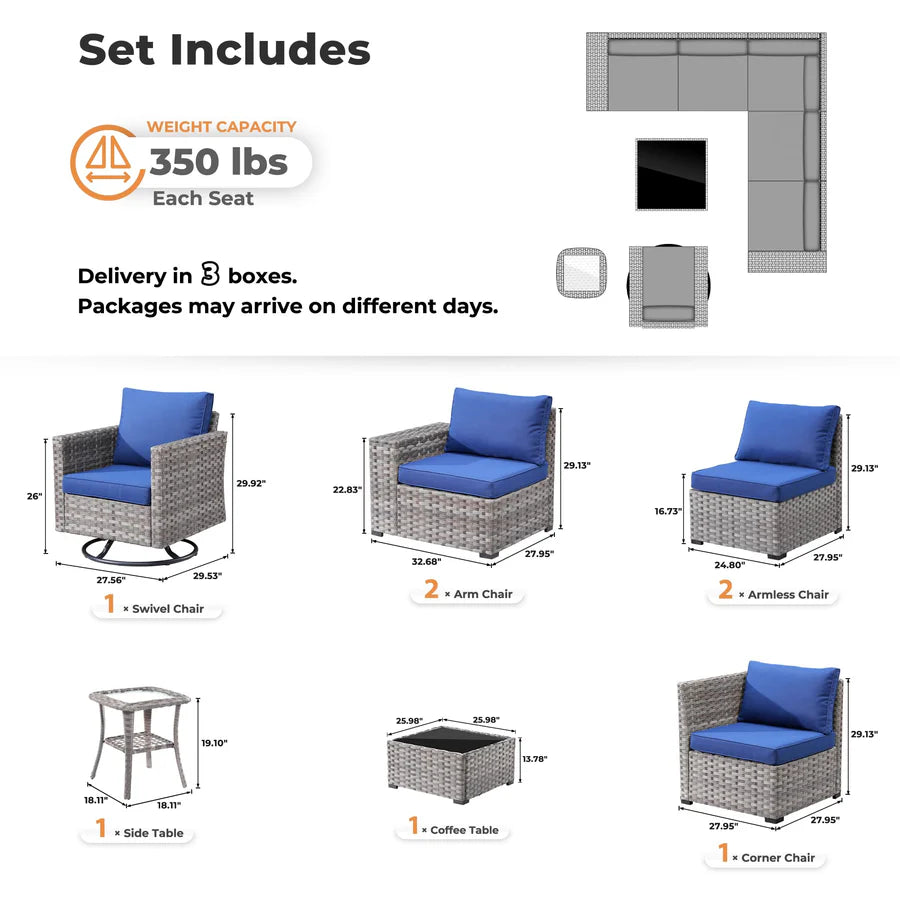 8 Pieces Patio Furniture Set, Outdoor Sectional Sofa with Swivel Rocking Chair