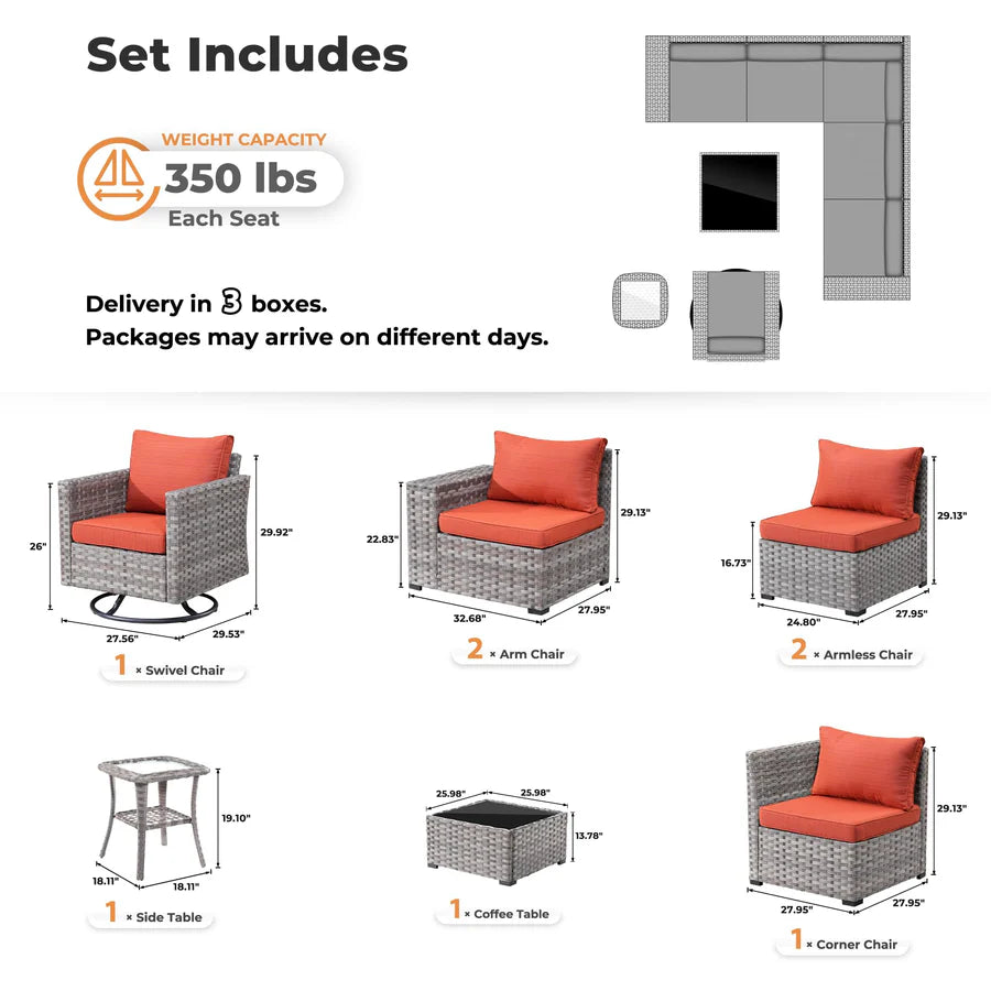 8 Pieces Patio Furniture Set, Outdoor Sectional Sofa with Swivel Rocking Chair