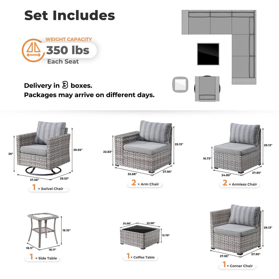 8 Pieces Patio Furniture Set, Outdoor Sectional Sofa with Swivel Rocking Chair