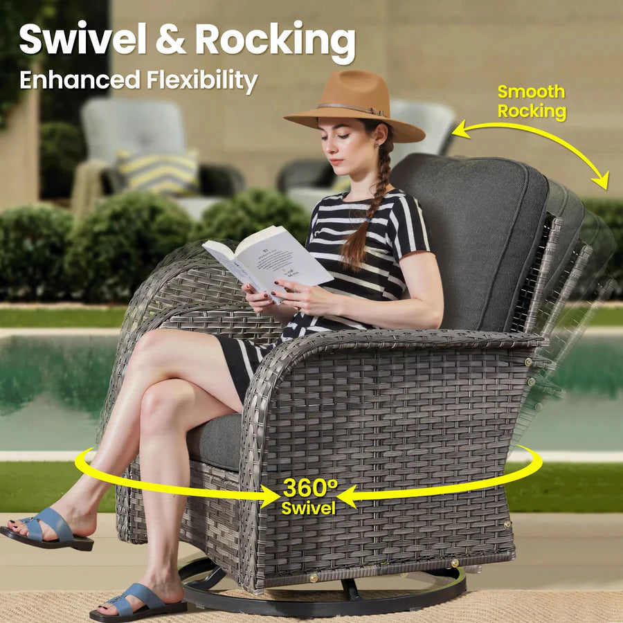 8 Pieces Patio Furniture Set, Outdoor Wicker Sofa with Swivel Chairs