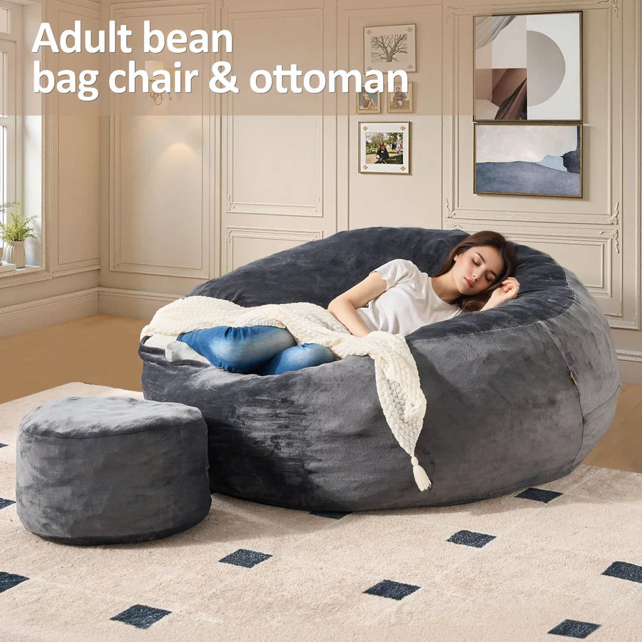Bean Bag Chair Removable Cover, High-Rebound Filling Cozy Furniture for Living Room, Bedroom