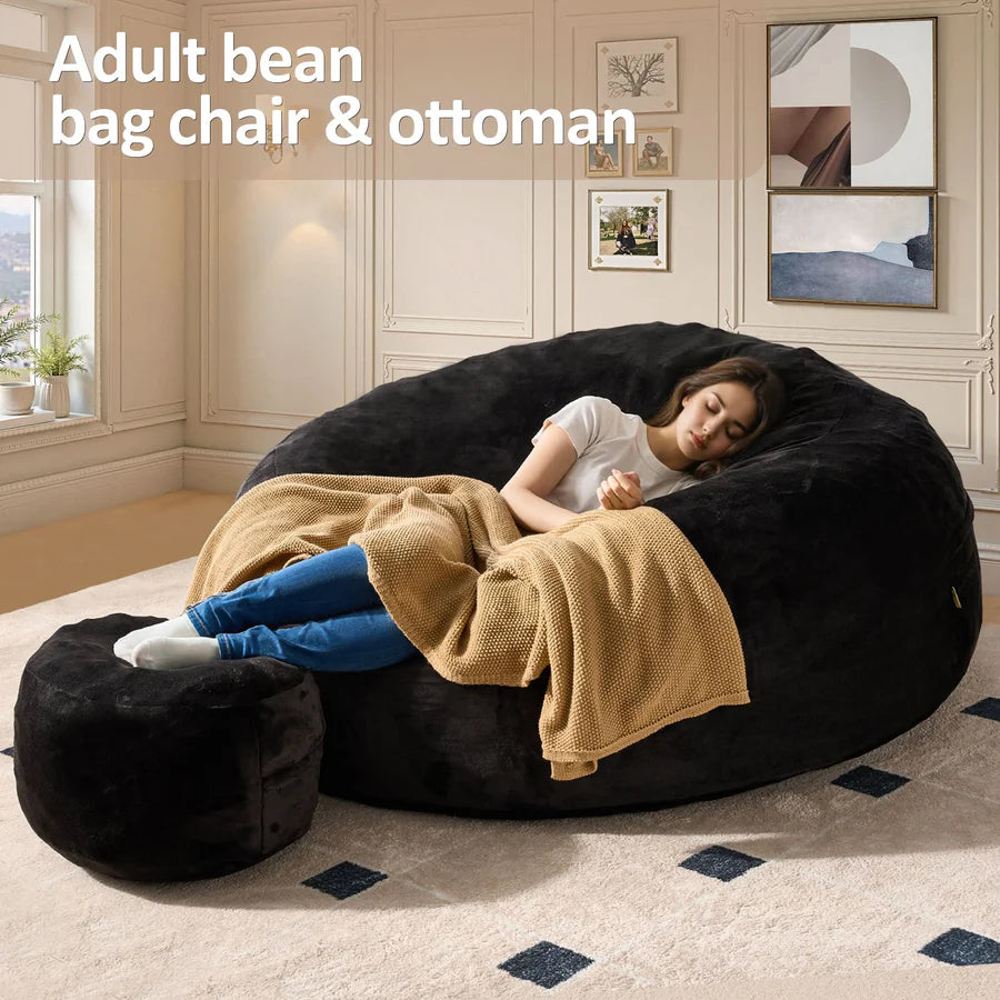 Bean Bag Chair Removable Cover, High-Rebound Filling Cozy Furniture for Living Room, Bedroom