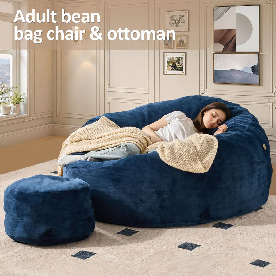 Bean Bag Chair Removable Cover, High-Rebound Filling Cozy Furniture for Living Room, Bedroom