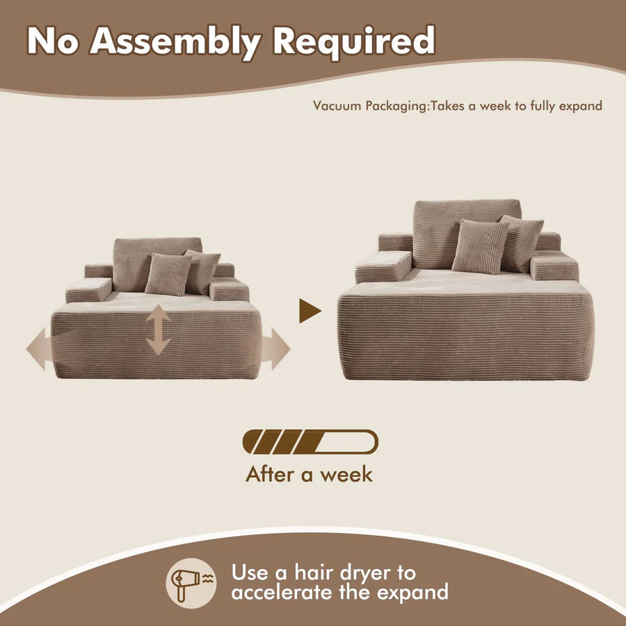 Boneless Chaise Lounge,Luxurious Faux Fur, No Assembly Required
