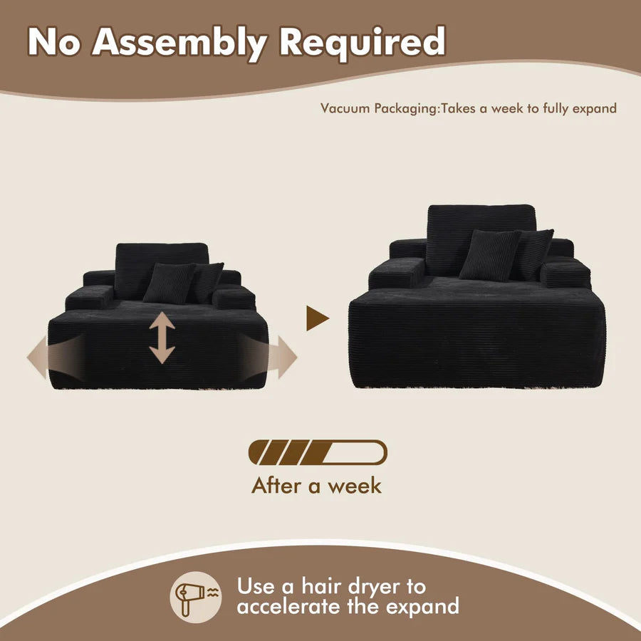 Boneless Chaise Lounge,Luxurious Faux Fur, No Assembly Required