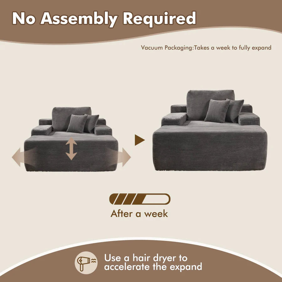 Boneless Chaise Lounge,Luxurious Faux Fur, No Assembly Required