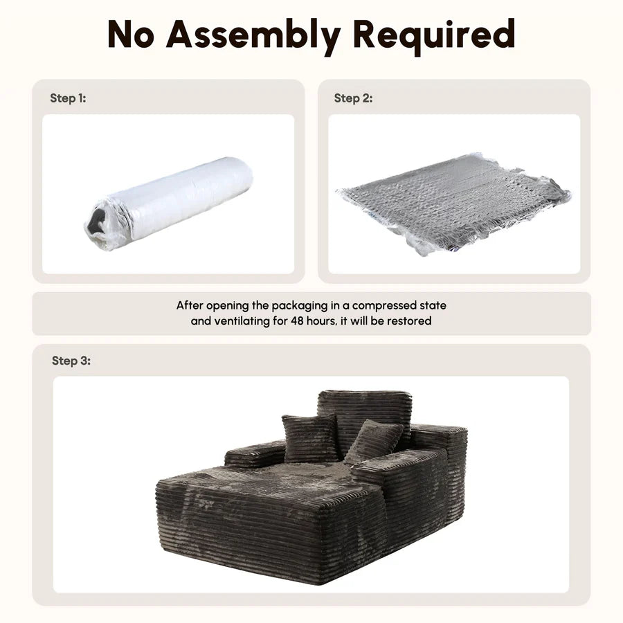 Boneless Chaise Lounge,Luxurious Faux Fur, No Assembly Required