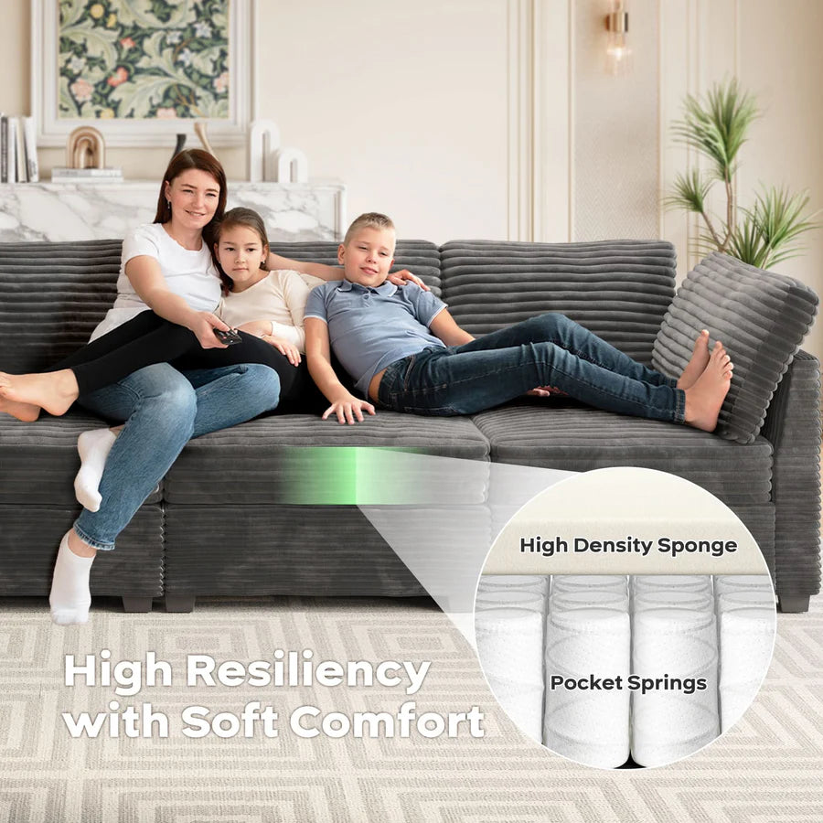 Living Room Modular Couch Ottoman, 1 Wale Plush Corduroy Fabric