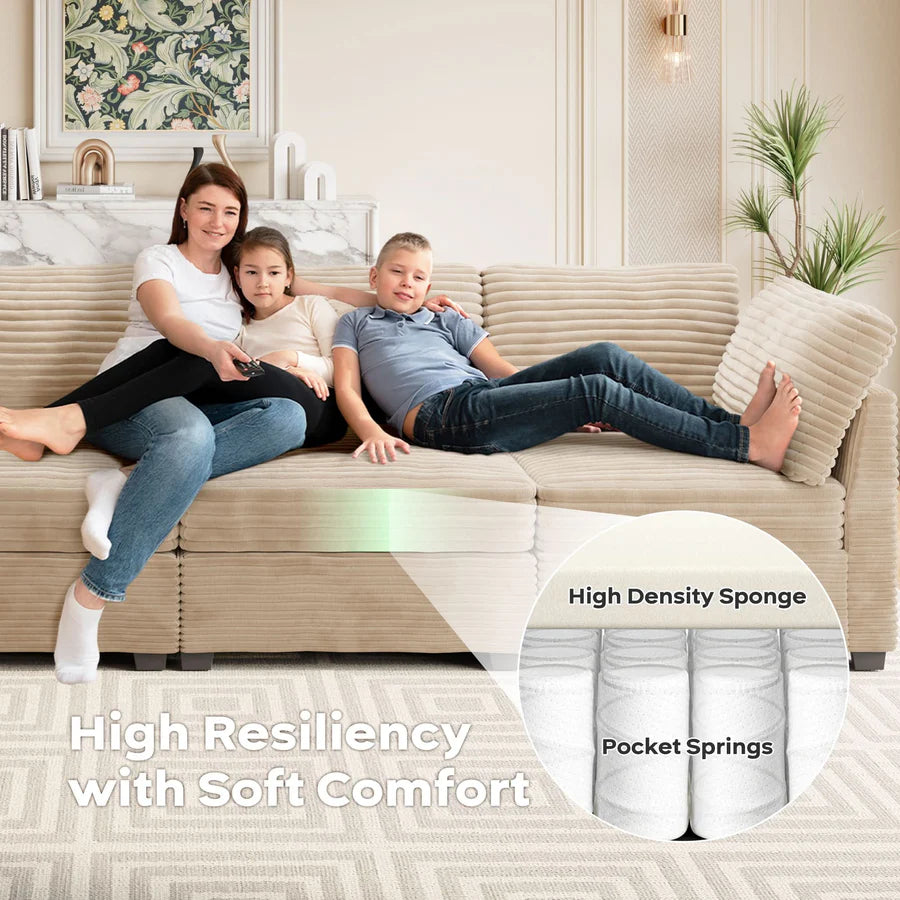 Living Room Modular Couch Ottoman, 1 Wale Plush Corduroy Fabric