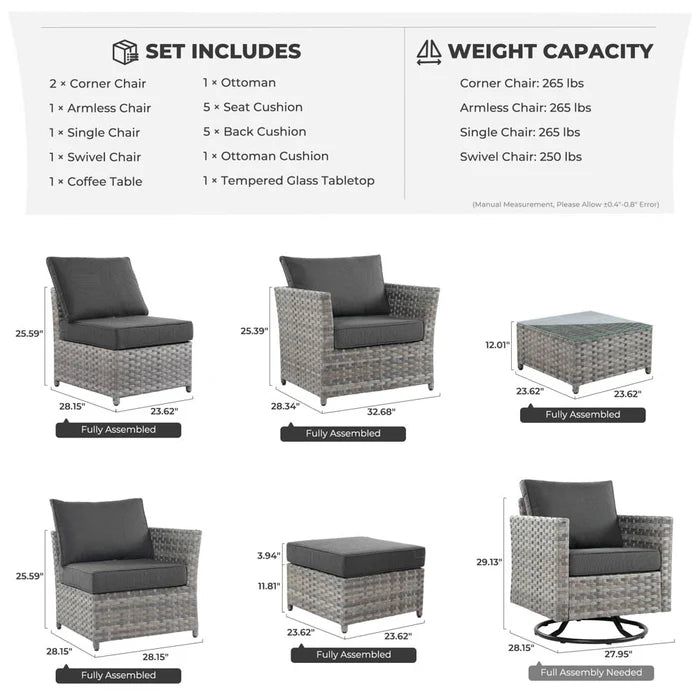 New Rimaru Series Patio Furniture Set 7-Piece include Swivel Chairs Set Partially Assembled