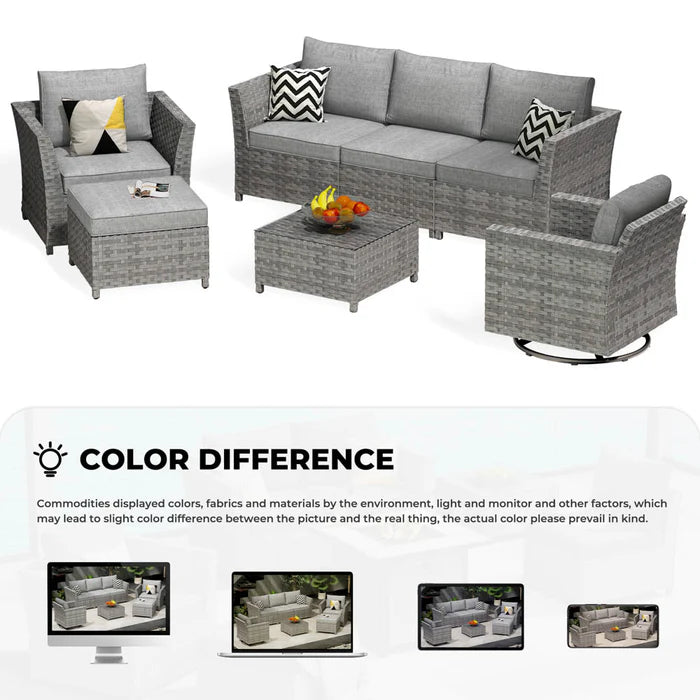 New Rimaru Series Patio Furniture Set 7-Piece include Swivel Chairs Set Partially Assembled