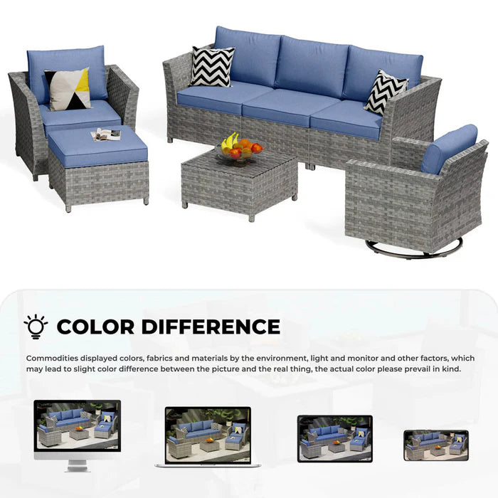New Rimaru Series Patio Furniture Set 7-Piece include Swivel Chairs Set Partially Assembled