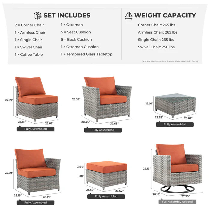 New Rimaru Series Patio Furniture Set 7-Piece include Swivel Chairs Set Partially Assembled