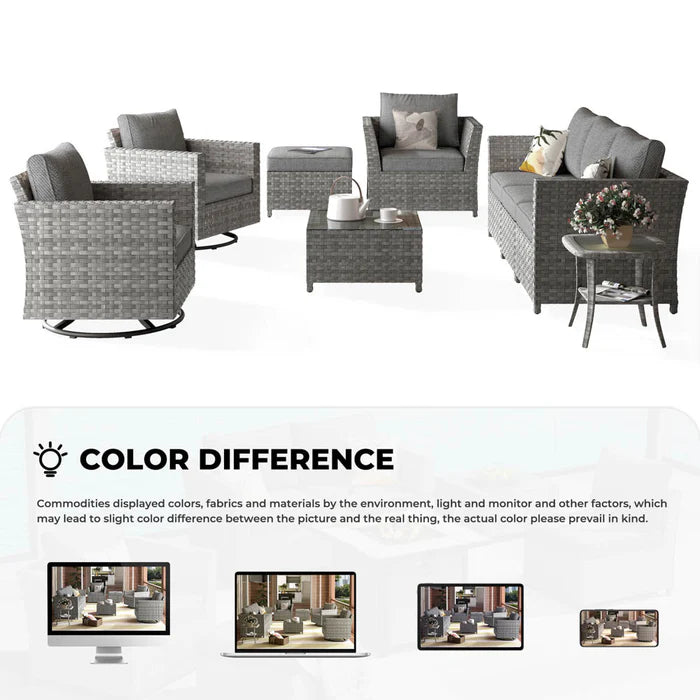 New Rimaru Series Patio Furniture Set 9-Piece include Swivel Chairs Set Partially Assembled