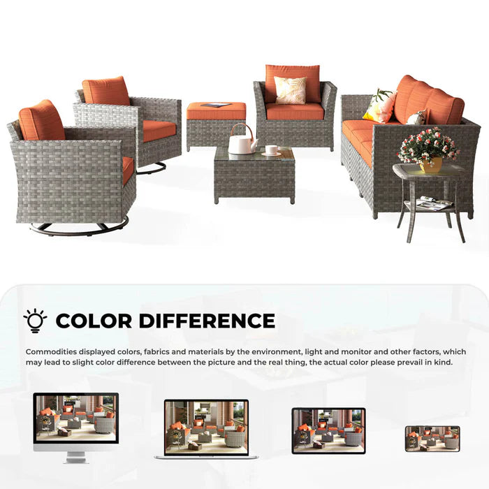 New Rimaru Series Patio Furniture Set 9-Piece include Swivel Chairs Set Partially Assembled