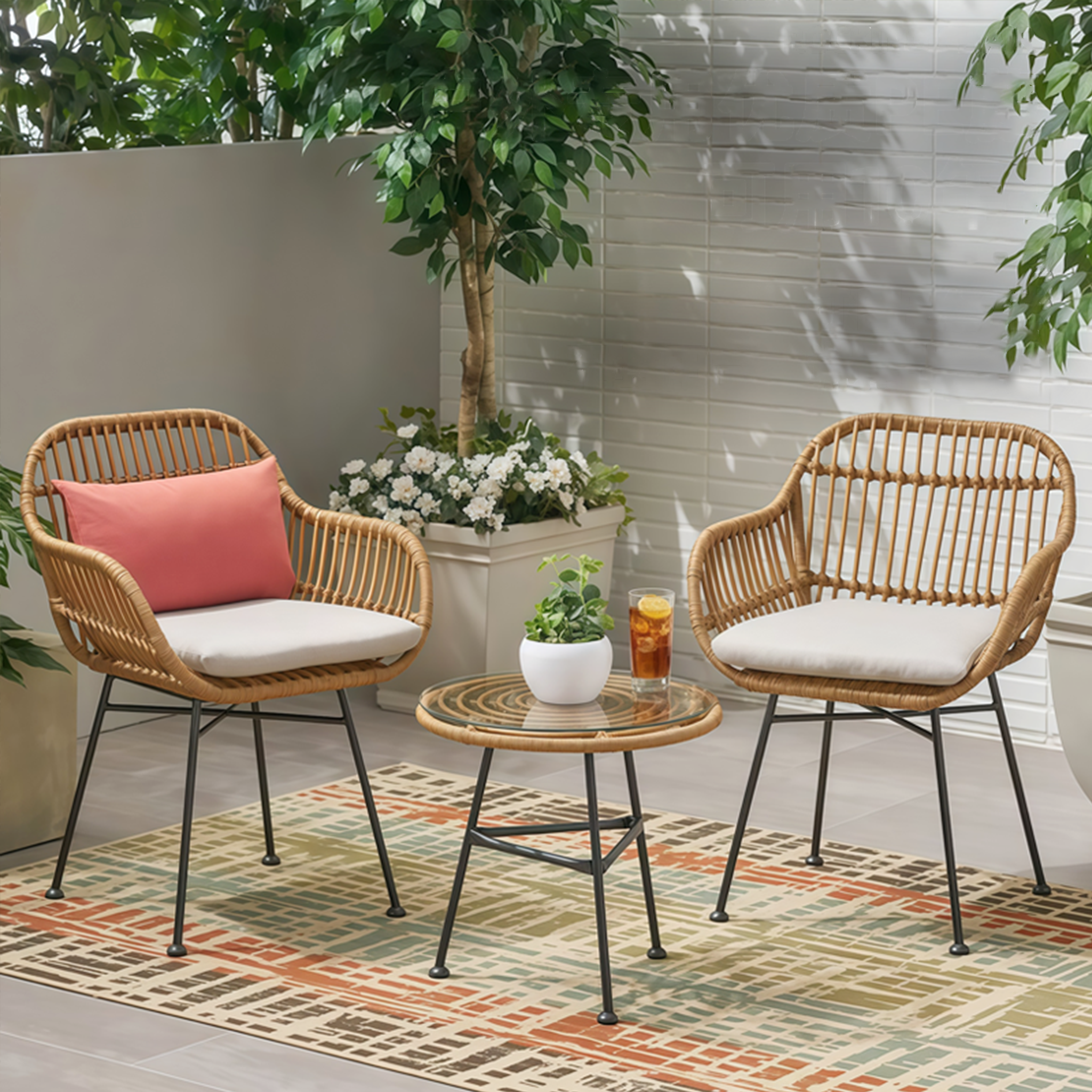 Balcony rattan chair three-piece set outdoor table and chair modern minimalist leisure courtyard outdoor Nordic rattan small coffee table combination