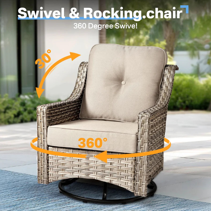 Outdoor 8 Pieces Coversation Set with Swivel Rocking Chair