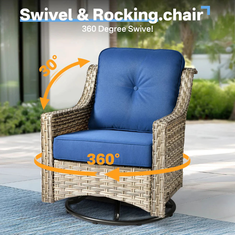 Outdoor 9 Pieces Coversation Set with Swivel Rocking Chair