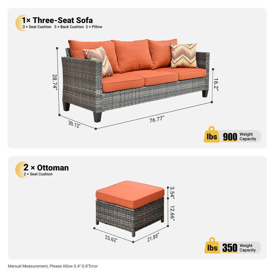 Outdoor Couch New Vultros 3-Piece High Back with Ottoman