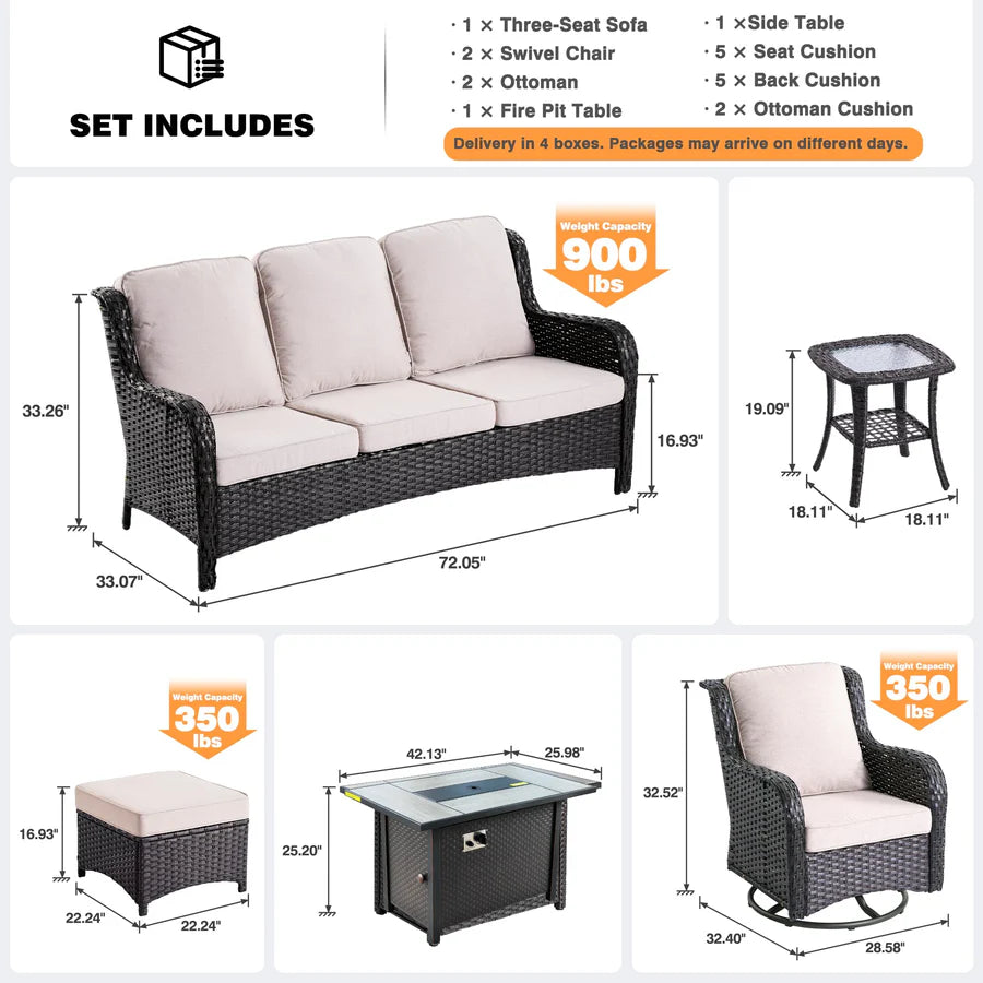 Outdoor Furniture 7-Piece with 42'' Fire Pit Table and Kenard 2 Rocking Chairs