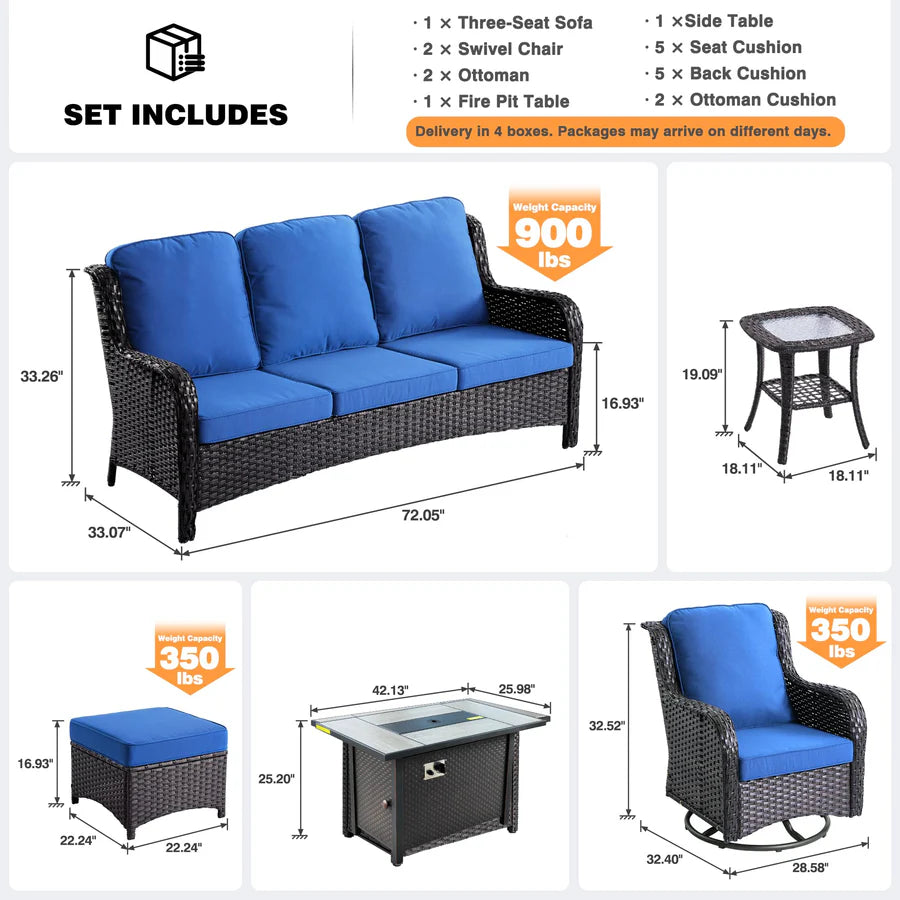 Outdoor Furniture 7-Piece with 42'' Fire Pit Table and Kenard 2 Rocking Chairs