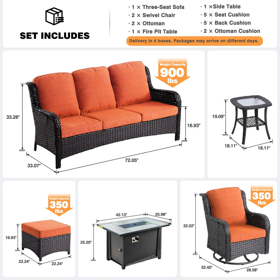 Outdoor Furniture 7-Piece with 42'' Fire Pit Table and Kenard 2 Rocking Chairs