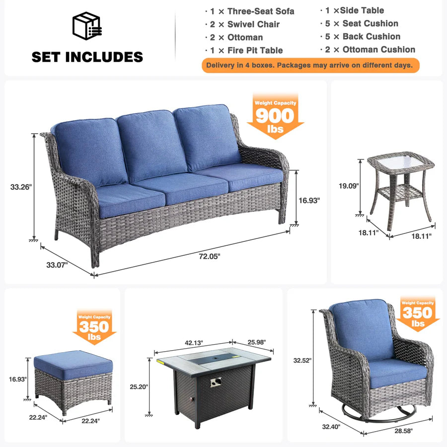 Outdoor Furniture 7-Piece with 42'' Fire Pit Table and Kenard 2 Rocking Chairs