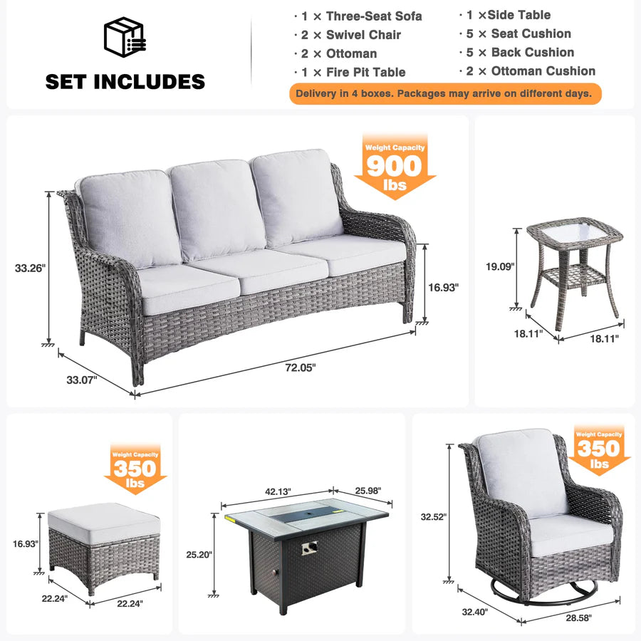 Outdoor Furniture 7-Piece with 42'' Fire Pit Table and Kenard 2 Rocking Chairs