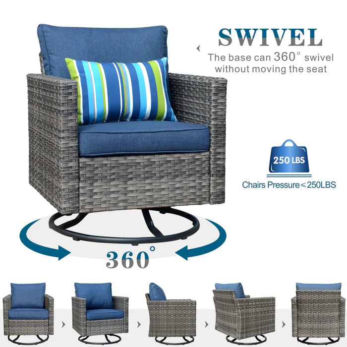Outdoor Sectional Furniture 6-Piece with Rocking Chair and 30'' Fire Pit Table