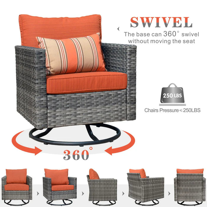 Outdoor Sectional Furniture 6-Piece with Rocking Chair and 30'' Fire Pit Table