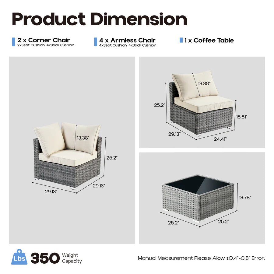utdoor Sectional Furniture 7-Piece with Cushions and Table