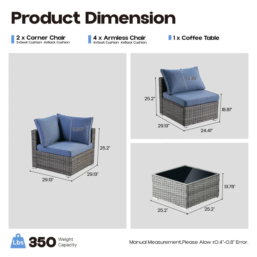 utdoor Sectional Furniture 7-Piece with Cushions and Table
