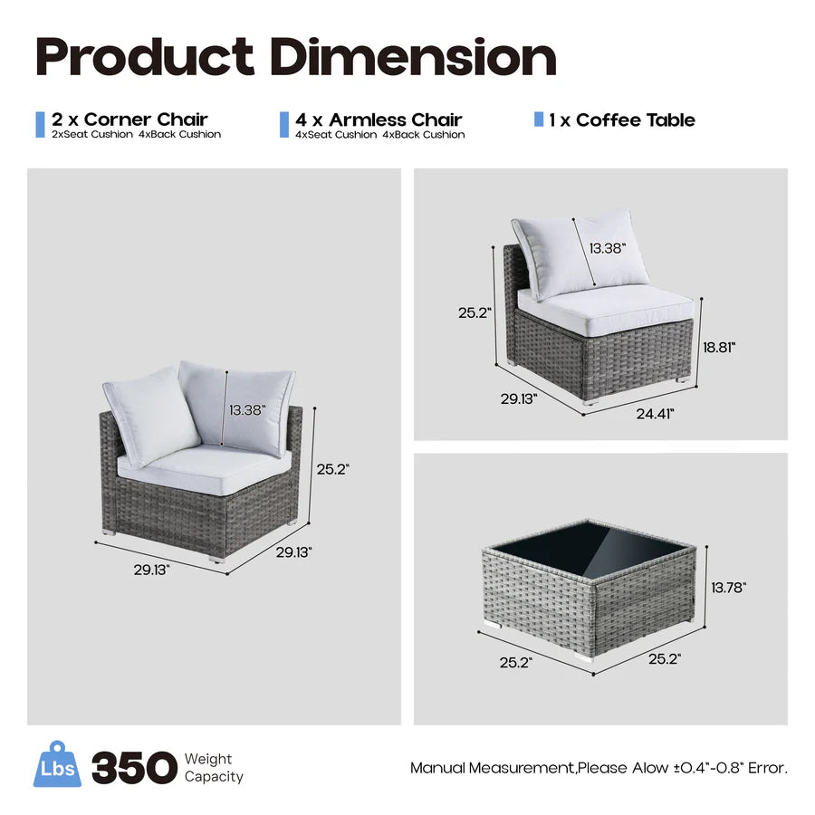 utdoor Sectional Furniture 7-Piece with Cushions and Table
