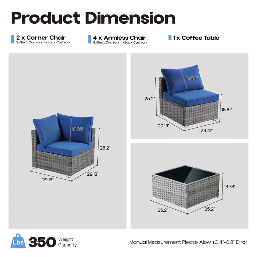 utdoor Sectional Furniture 7-Piece with Cushions and Table