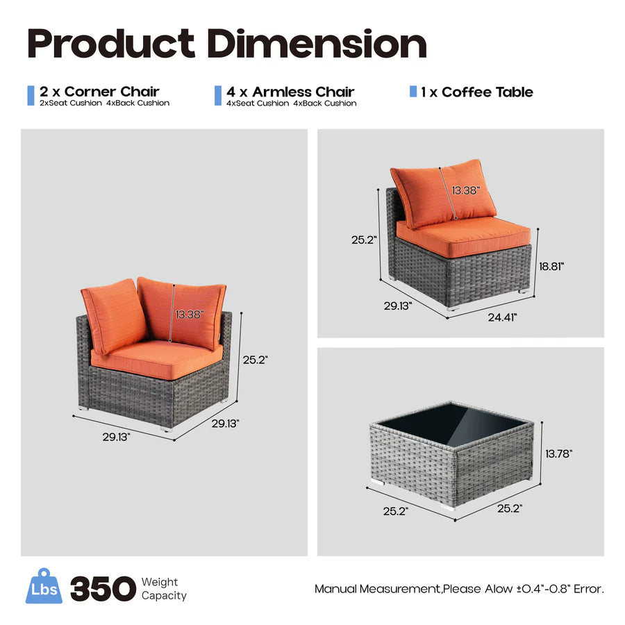 utdoor Sectional Furniture 7-Piece with Cushions and Table