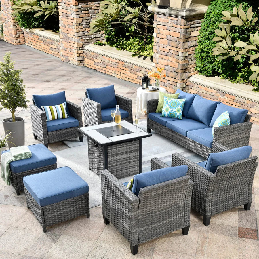 Patio Vultros 8-Piece Conversation Set with 30'' Propane Fire Pit Table
