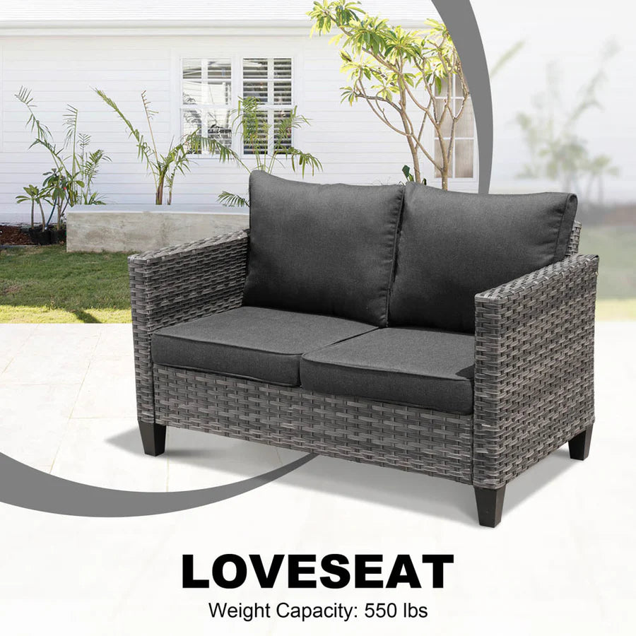 Patio Vultros 8-Piece Set With Swivel Chair and Rectangle 42'' Propane Fire Pit Table