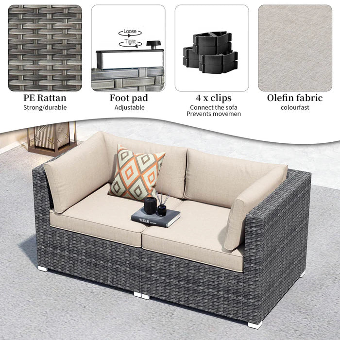 Patio Furniture Set 2-Piece Corner Sofa with Cushions and 4.13'' Wide Armrest