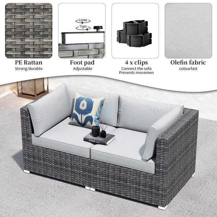 Patio Furniture Set 2-Piece Corner Sofa with Cushions and 4.13'' Wide Armrest