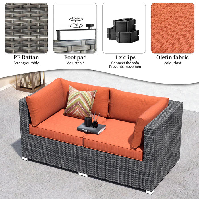 Patio Furniture Set 2-Piece Corner Sofa with Cushions and 4.13'' Wide Armrest