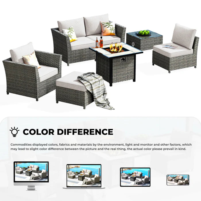 Patio Furniture Set New Rimaru 7-Piece Set include 30'' Square Fire Pit Table Partially Assembled