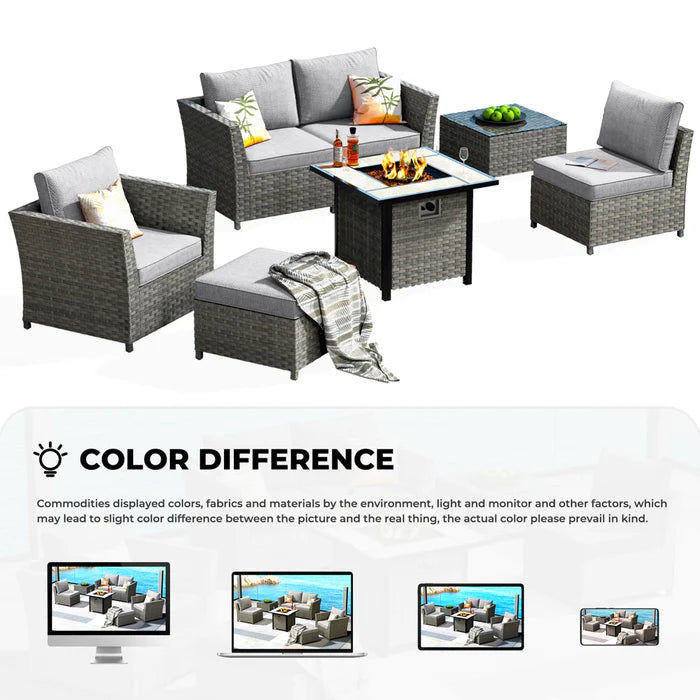 Patio Furniture Set New Rimaru 7-Piece Set include 30'' Square Fire Pit Table Partially Assembled