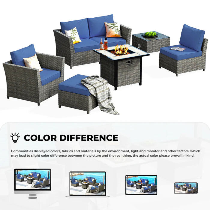 Patio Furniture Set New Rimaru 7-Piece Set include 30'' Square Fire Pit Table Partially Assembled
