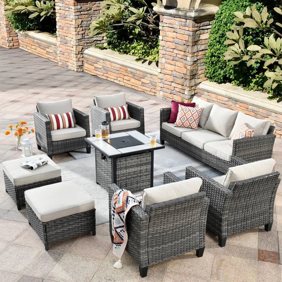 Patio Vultros 8-Piece Conversation Set with 30'' Propane Fire Pit Table